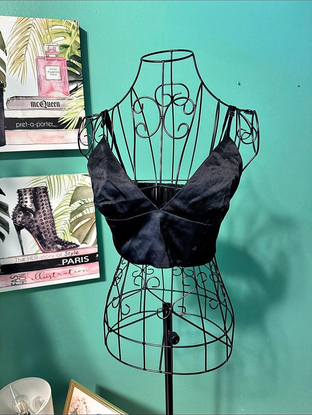 Zara Black Satin Triangle Bralette Crop Top